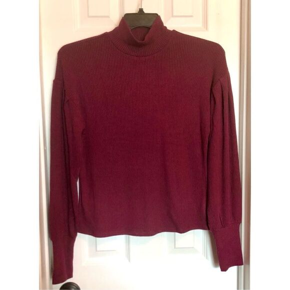 SANCTUARY - 🎉HP🎉NWT - L Sz S “Cozy Nights” Mock Neck Ribbed Top in Dark Cherry - Picture 2 of 14